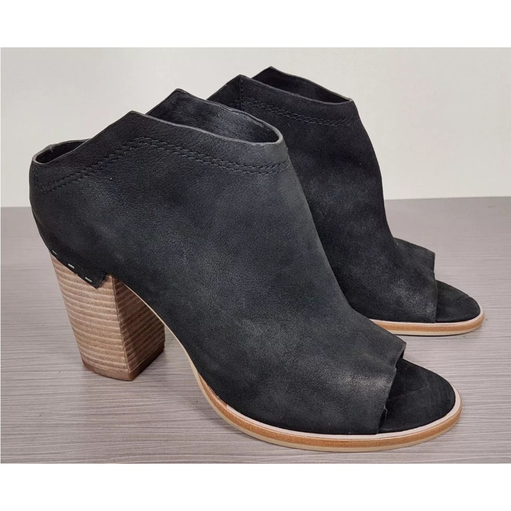 Dolce Vita Hailey Leather Block-Heel Bootie Black Suede Womens Size 8.5